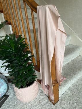 J Crew 100% Silk Blush Pink Fringe Scarf NWT